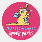 Cartoon Pastel Yellow Magic Dragon Halloween Party Ronde Sticker (Voorkant)