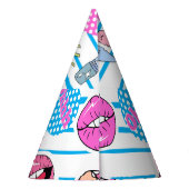 Cartoon patch badges: pop art. feesthoedjes (Achterkant)