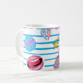Cartoon patch badges: pop art. koffiemok (Voorkant links)