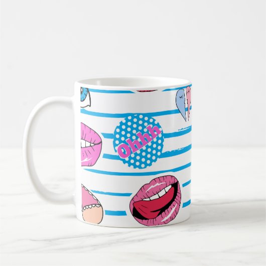 Cartoon patch badges: pop art. koffiemok (Links)