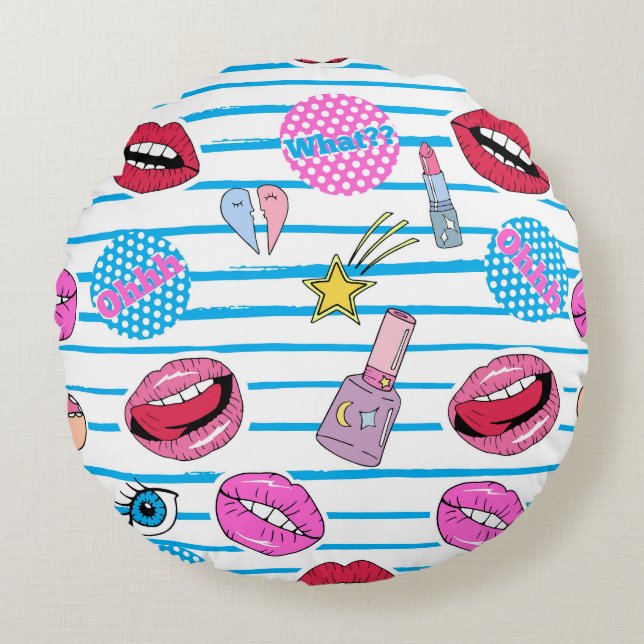 Cartoon patch badges: pop art. rond kussen (Voorkant)