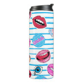 Cartoon patch badges: pop art. thermosbeker (Gedraaid links)