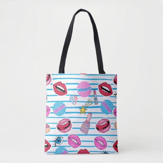 Cartoon patch badges: pop art. tote bag (Voorkant)