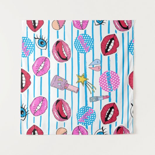 Cartoon patch badges: pop art. wandkleed (Voorkant (horizontaal))