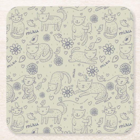 Cartoon patroon met grappige katten kartonnen onderzetters (Voorkant)