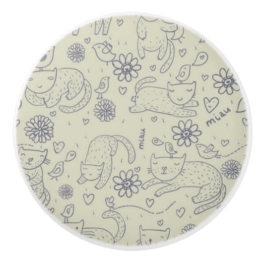 Cartoon patroon met grappige katten keramische knop (Voorkant)