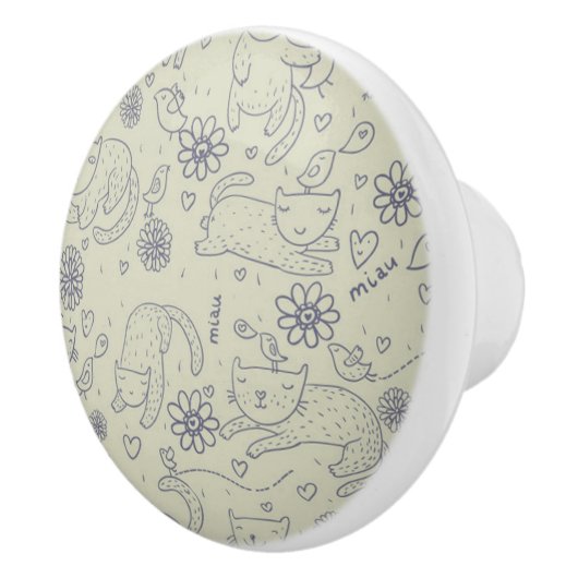 Cartoon patroon met grappige katten keramische knop (Rechts)