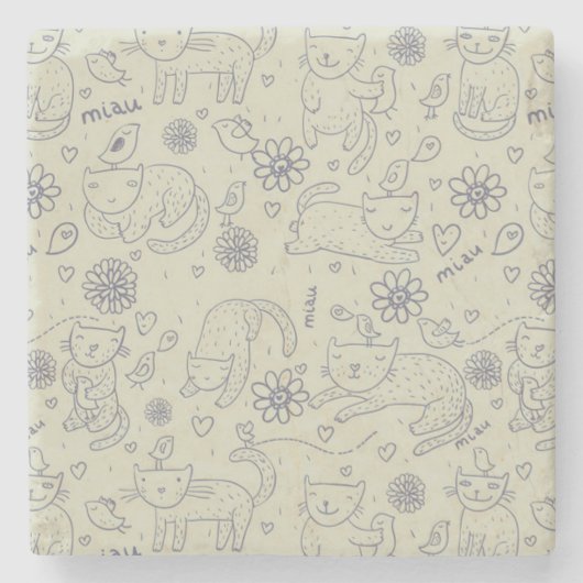 Cartoon patroon met grappige katten stenen onderzetter (Voorkant)
