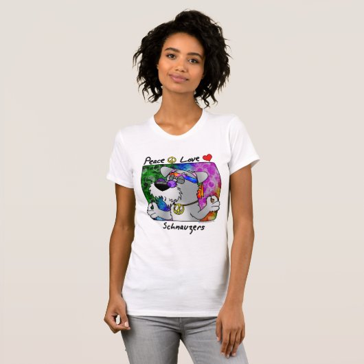 Cartoon Peace Love Schnauzer T-shirt (Voorkant volledig)