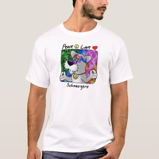 Cartoon Peace Love Schnauzer T-shirt (Voorkant)