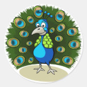 Cartoon Peacock Ronde Sticker (Voorkant)