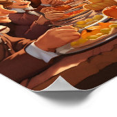 Cartoon Pelgrims rond de Thanksgiving Tafel Poster (Hoek)