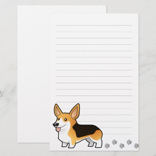Cartoon Pembroke Welsh Corgi Briefpapier (Voorkant / Achterkant)