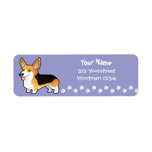 Cartoon Pembroke Welsh Corgi Etiket (Voorkant)