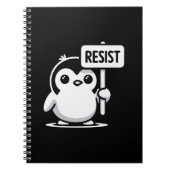 Cartoon Penguin Holding "RESIST" Sign – B & W Notitieboek (Voorkant)