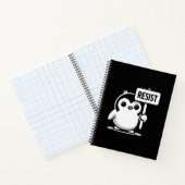 Cartoon Penguin Holding "RESIST" Sign – B & W Notitieboek (Binnen)