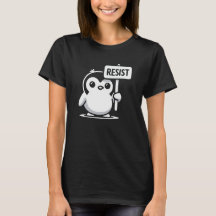 Cartoon Penguin Holding "RESIST" Sign – B & W