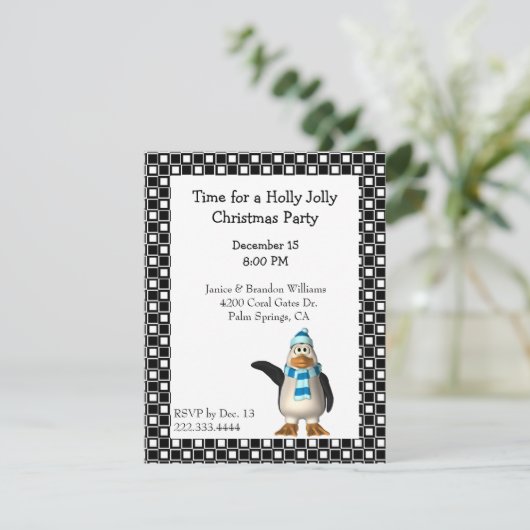 Cartoon Penguin-kerstuitnodiging Kaart (Staand voorkant)