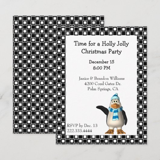 Cartoon Penguin-kerstuitnodiging Kaart (Voorkant / Achterkant)