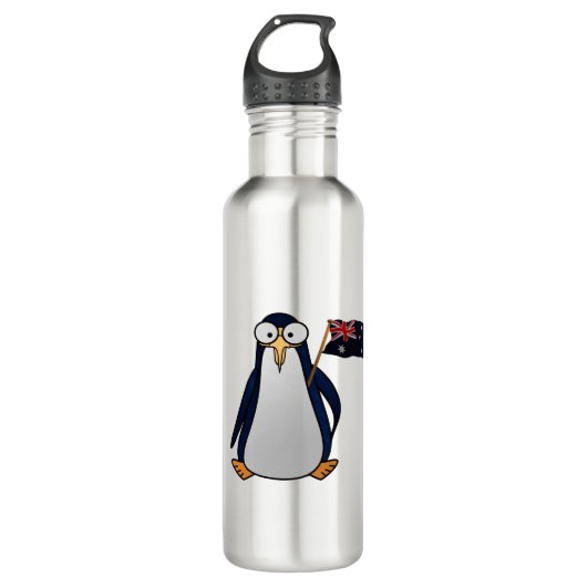 Cartoon Penguin met een Australische vlag Waterfles (Voorkant)