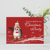 Cartoon Penguin Santa Kerstfeest Kaart (Staand voorkant)