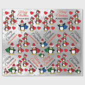 Cartoon Penguin Stack - Personaliseren Cadeaupapier (Vlak)