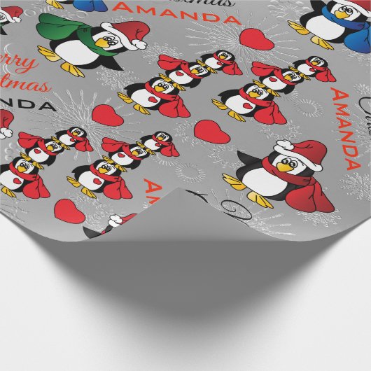Cartoon Penguin Stack - Personaliseren Cadeaupapier (Hoek)