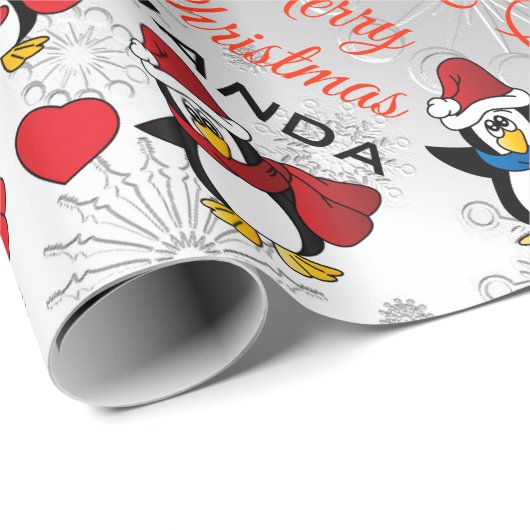 Cartoon Penguin Stack - Personaliseren Cadeaupapier (Rol Hoek)