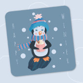 Cartoon Penguin with Hot Cocoa Blue Sticker