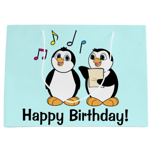 Cartoon Penguins Zingend Happy Birthday Groot Cadeauzakje (Voorkant)