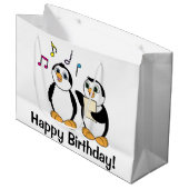 Cartoon Penguins Zingend Happy Birthday Large Cadeautasje (Voorkant Gekanteld)
