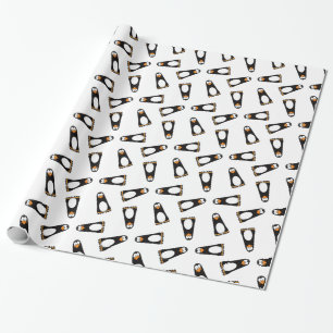 Cartoon Pensive Penguin on White Herhaalt patroon Cadeaupapier