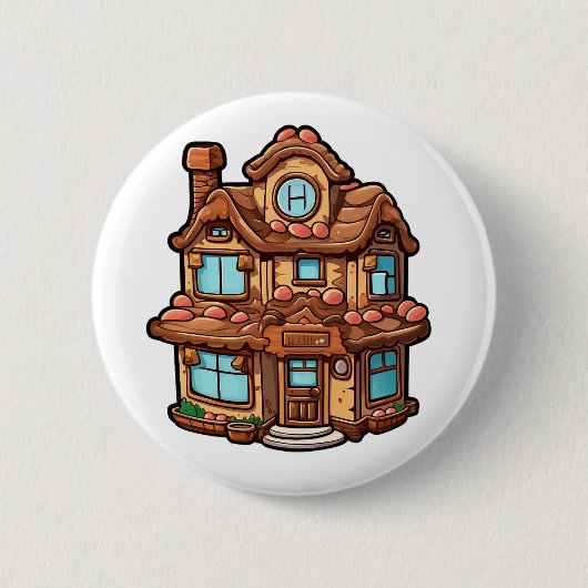 Cartoon peperkoek huis ronde button 5,7 cm (Voorkant)