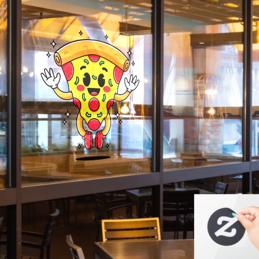 Cartoon Pepperoni Pizzasnij Customer Attractor Raamsticker (Restaurant Raam)