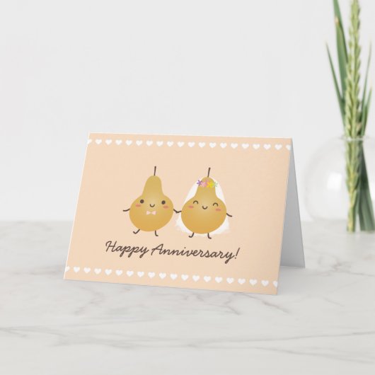 Cartoon Perfect Pear Funny Cute Couple Jubileum Kaart (Voorkant)