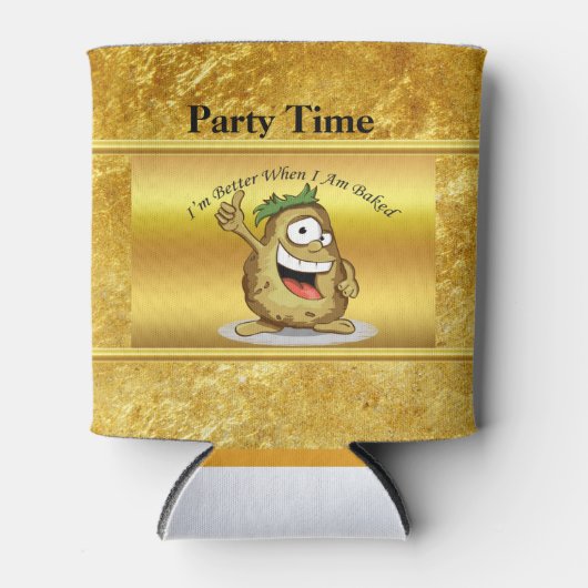 Cartoon personage aardappel met groen haar blikjeskoeler (Voorkant)