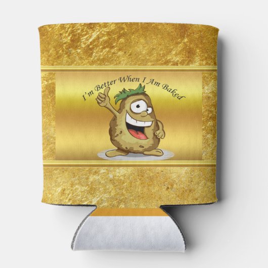 Cartoon personage aardappel met groen haar blikjeskoeler (Achterkant)