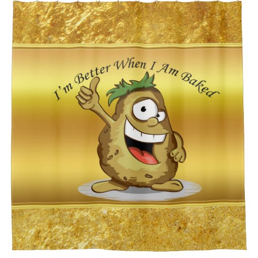 Cartoon personage aardappel met groen haar douchegordijn (Voorkant)