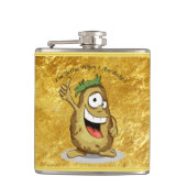 Cartoon personage aardappel met groen haar heupfles (Voorkant)