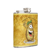 Cartoon personage aardappel met groen haar heupfles (Rechts)