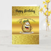 Cartoon personage aardappel met groen haar kaart (Gele Bloem)