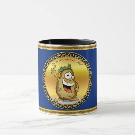 Cartoon personage aardappel met groen haar mok (Midden)