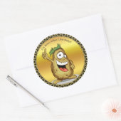 Cartoon personage aardappel met groen haar ronde sticker (Envelop)