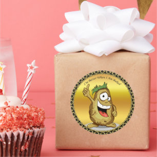 Cartoon personage aardappel met groen haar ronde sticker