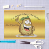 Cartoon personage aardappel met groen haar tissuepapier (Craft)