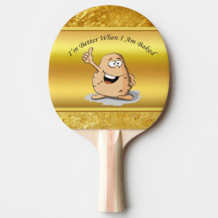 cartoon personage aardappel met grote ogen 2 tafeltennisbatje