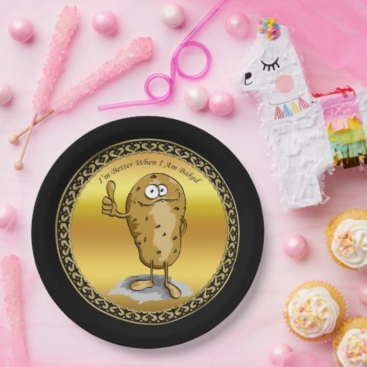 cartoon personage aardappel met grote ogen 3 papieren bordje (Feest)