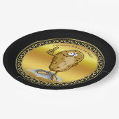 cartoon personage aardappel met grote ogen 3 papieren bordje (Gekanteld)