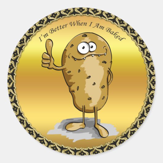 cartoon personage aardappel met grote ogen 3 ronde sticker (Voorkant)