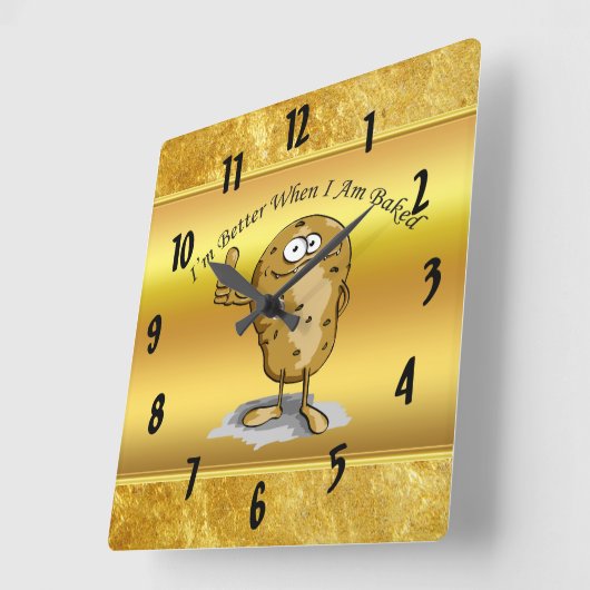 cartoon personage aardappel met grote ogen 3 vierkante klok (Hoek)